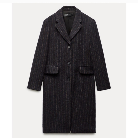 New Zara Manteco Wool Striped Coat ZW Collection 8912/760 Size Large NWT - Picture 10 of 16